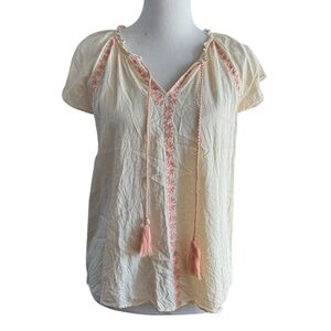 LC LAUREN CONRAD Women's CREAM SILK V-NECK TOP BLOUSE Size M